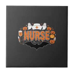 Halloween Nurse Dripping Pumpkin Ghost Vector Desi Ceramic Tile