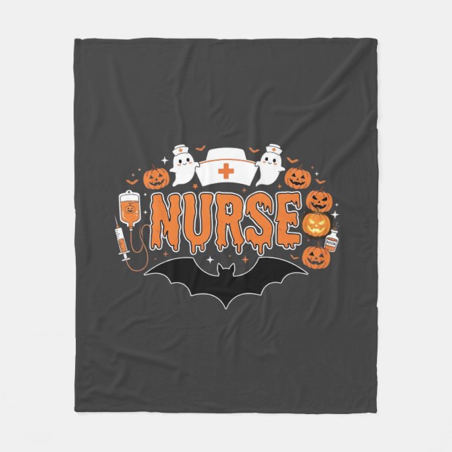 Halloween Nurse Dripping Pumpkin Ghost Vector Desi Fleece Blanket (Front)