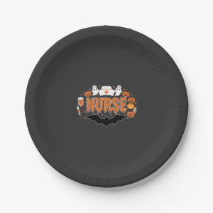 Halloween Nurse Dripping Pumpkin Ghost Vector Desi Paper Plate