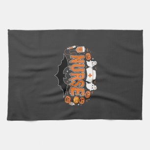 Halloween Nurse Dripping Pumpkin Ghost Vector Desi Tea Towel