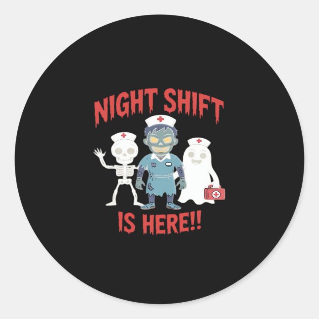 Halloween Nurse Funny Ghost Skeleton Zombie Essent Classic Round Sticker (Front)