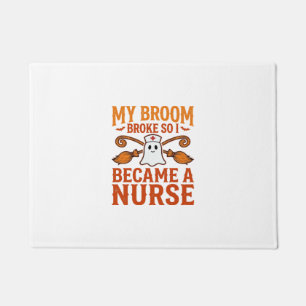 Halloween Nurse Ghost Broom Vintage Shirt Design_1 Doormat