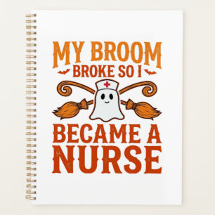 Halloween Nurse Ghost Broom Vintage Shirt Design_1 Planner