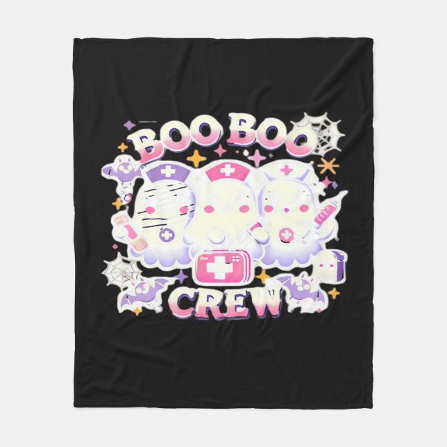 Halloween Nurse Ghost Squad Boo Boo Crew Funny Spo Fleece Blanket (Front)