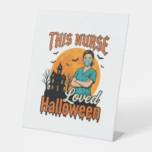 Halloween Nurse Loved Halloween Vintage Spooky_1 Pedestal Sign