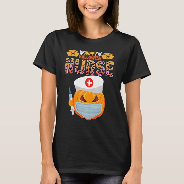 Halloween Nurse Nursing Nurse Pumpkin Wearing Mask T-Shirt (Front)
