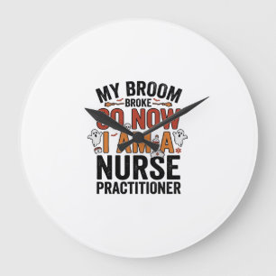 Halloween Nurse Practitioner Broom Broke Vintage D Large Clock