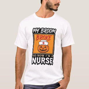Halloween Nurse Pumpkin Broom Broke Vintage Shirt 