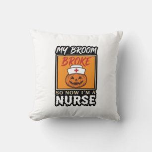Halloween Nurse Pumpkin Broom Broke Vintage Shirt Cushion