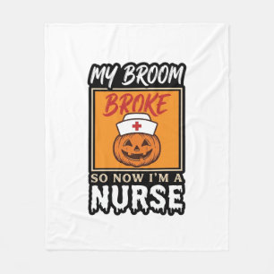 Halloween Nurse Pumpkin Broom Broke Vintage Shirt Fleece Blanket