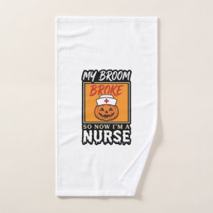 Halloween Nurse Pumpkin Broom Broke Vintage Shirt  Hand Towel