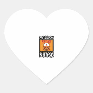 Halloween Nurse Pumpkin Broom Broke Vintage Shirt Heart Sticker
