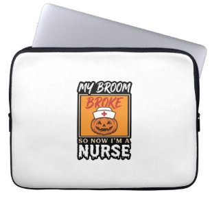 Halloween Nurse Pumpkin Broom Broke Vintage Shirt Laptop Sleeve