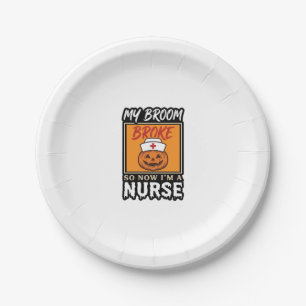 Halloween Nurse Pumpkin Broom Broke Vintage Shirt  Paper Plate