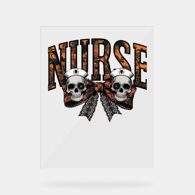 Halloween Nurse Scary Coquette Bow Classic T-Shirt Acrylic Sign (Front)