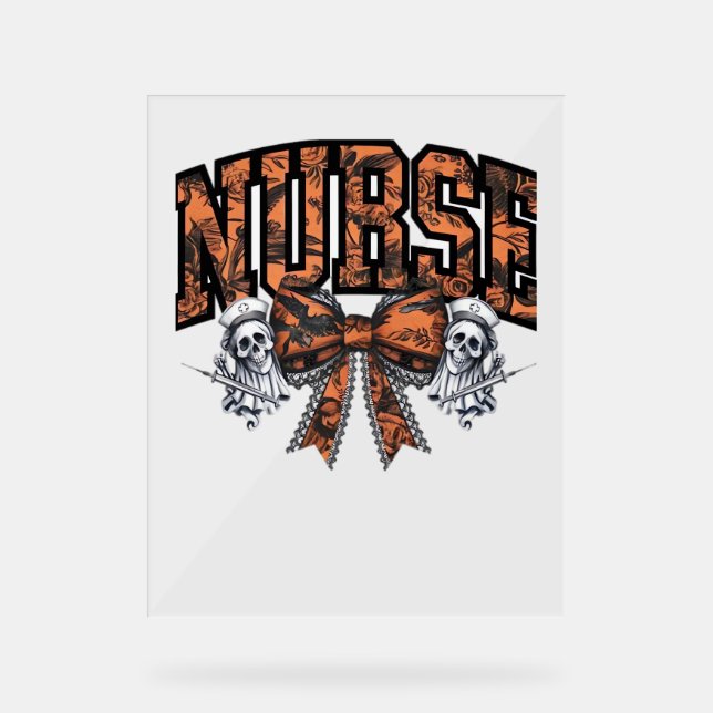 Halloween Nurse Scary Coquette Bow Classic T-Shirt Acrylic Sign (Front)