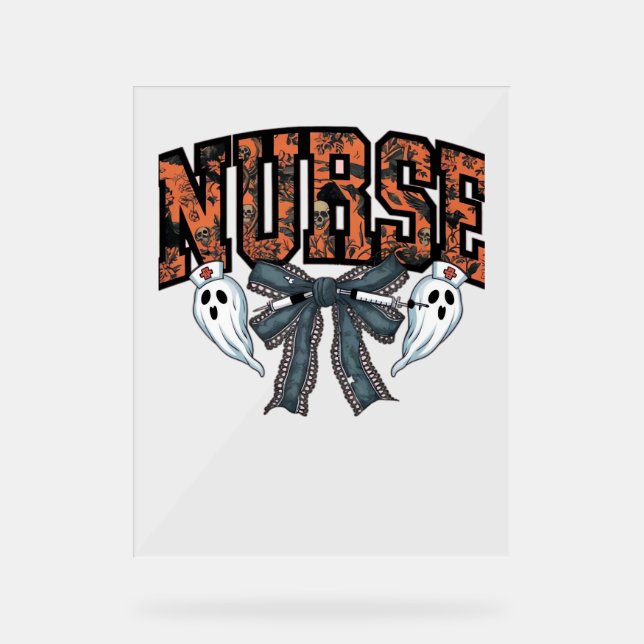 Halloween Nurse Scary Coquette Bow Classic T-Shirt Acrylic Sign (Front)