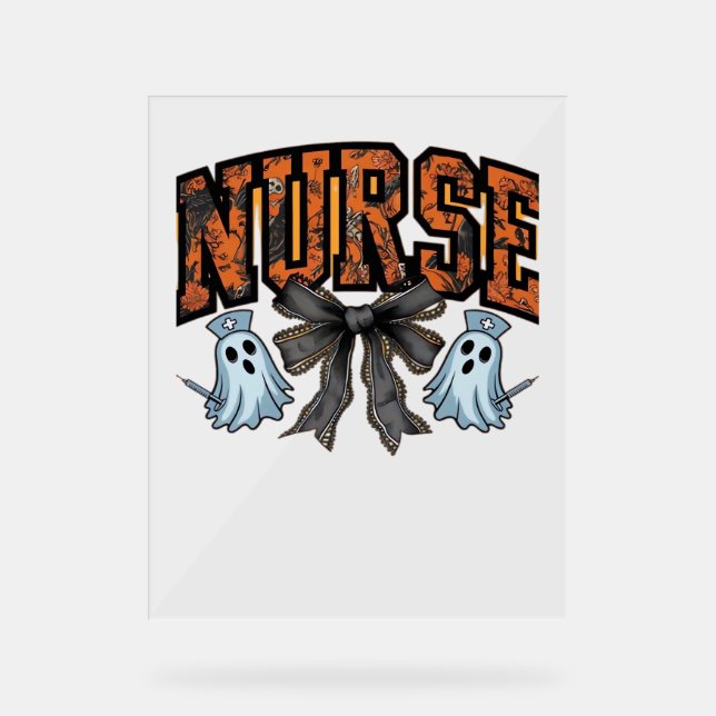 Halloween Nurse Scary Coquette Bow Classic T-Shirt Acrylic Sign (Front)