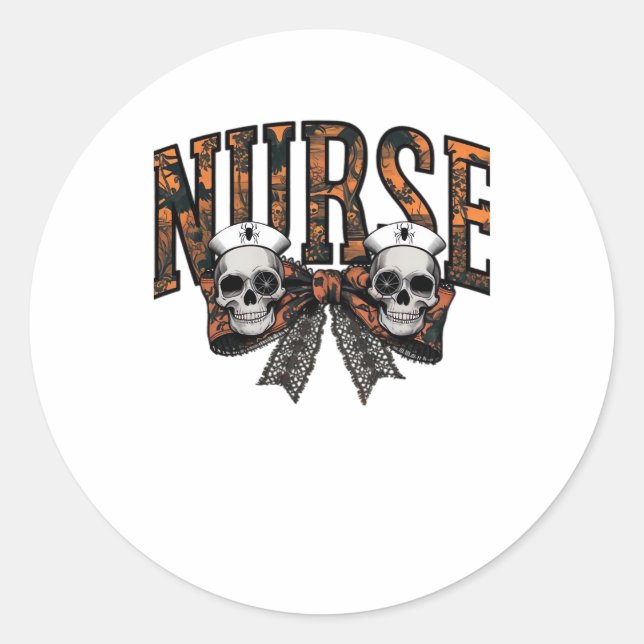 Halloween Nurse Scary Coquette Bow Classic T-Shirt Classic Round Sticker (Front)