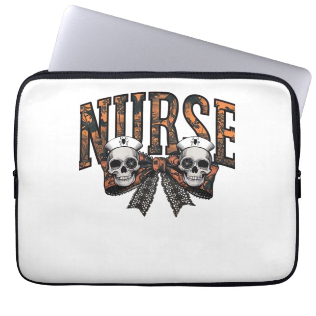 Halloween Nurse Scary Coquette Bow Classic T-Shirt Laptop Sleeve (Front)