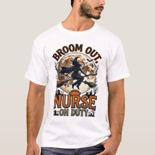 Halloween Nurse Shirt Funny Witch Broom Design_1