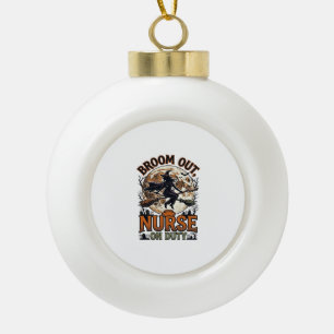 Halloween Nurse Shirt Funny Witch Broom Design_1 Ceramic Ball Christmas Ornament