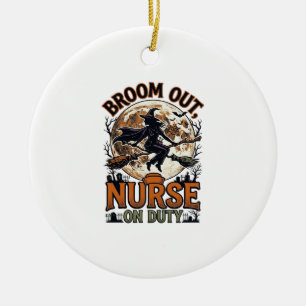 Halloween Nurse Shirt Funny Witch Broom Design_1 Ceramic Ornament