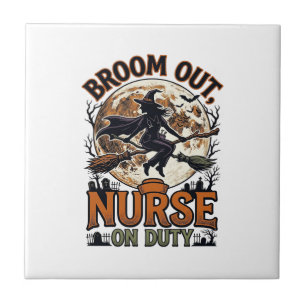 Halloween Nurse Shirt Funny Witch Broom Design_1 Ceramic Tile