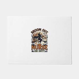 Halloween Nurse Shirt Funny Witch Broom Design_1 Doormat