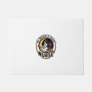 Halloween Nurse Shirt Vintage Witch Broom Design_1 Doormat