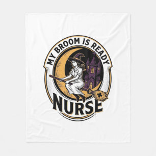 Halloween Nurse Shirt Vintage Witch Broom Design_1 Fleece Blanket