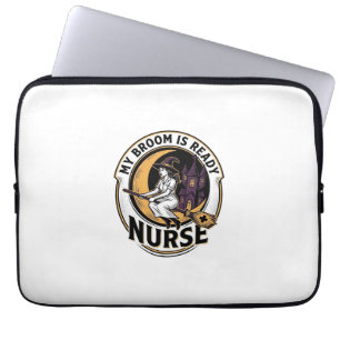 Halloween Nurse Shirt Vintage Witch Broom Design_1 Laptop Sleeve