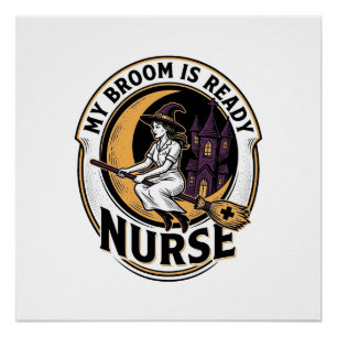 Halloween Nurse Shirt Vintage Witch Broom Design_1 Poster