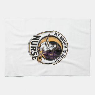 Halloween Nurse Shirt Vintage Witch Broom Design_1 Tea Towel