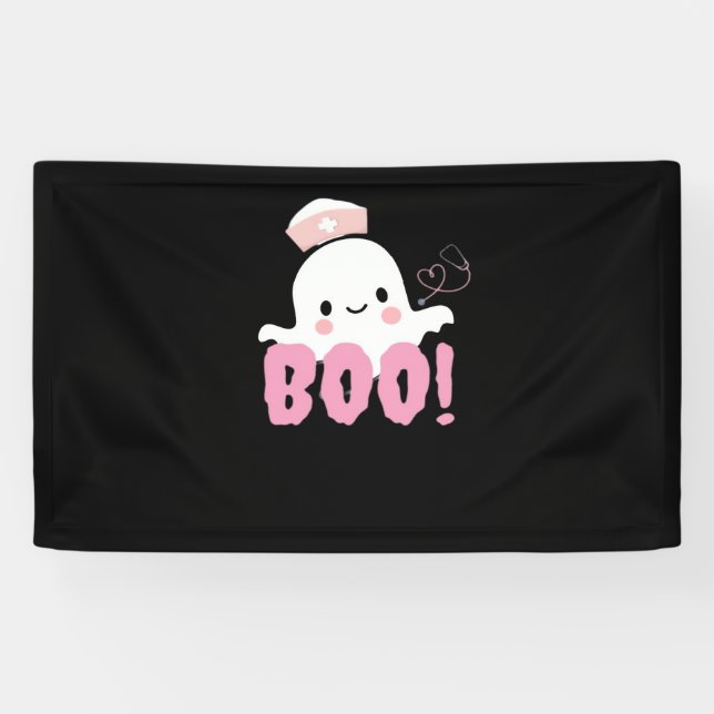 Halloween Nurse Shirts Women Boo! T-Shirt Ghost Nu Banner (Horizontal)