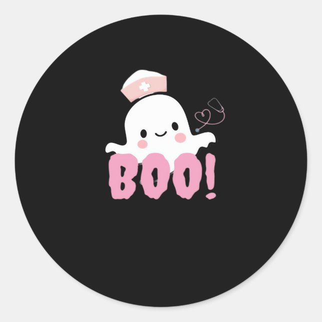 Halloween Nurse Shirts Women Boo! T-Shirt Ghost Nu Classic Round Sticker (Front)
