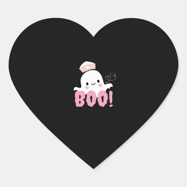 Halloween Nurse Shirts Women Boo! T-Shirt Ghost Nu Heart Sticker (Front)