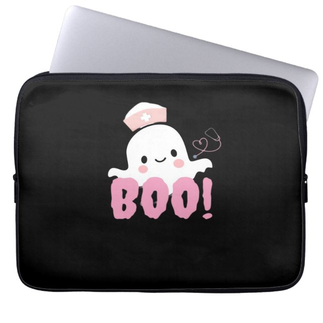 Halloween Nurse Shirts Women Boo! T-Shirt Ghost Nu Laptop Sleeve (Front)