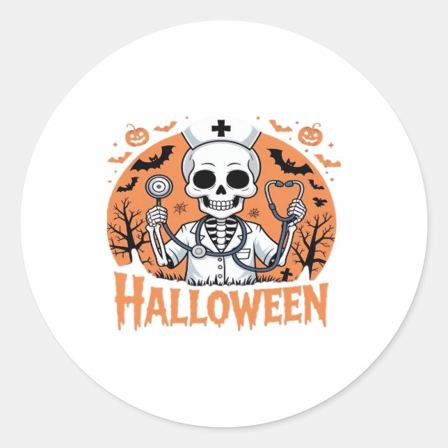 Halloween Nurse skeleton Essential T-Shirt_1 Classic Round Sticker (Front)