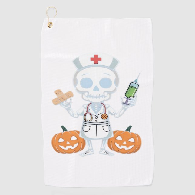 Halloween Nurse Skeleton Funny Joke Essential T-Sh Golf Towel (Front)