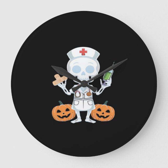 Halloween Nurse Skeleton Funny Joke Essential T-Sh Large Clock (Front)