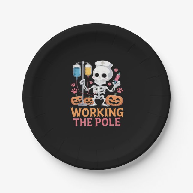 Halloween Nurse Skeleton Funny Joke Essential T-Sh Paper Plate (Front)