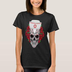 Halloween Nurse Sugar Skull Day of the Dead T-Shirt