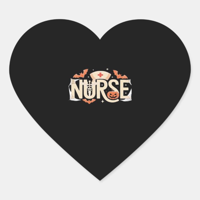 Halloween Nurse Typography – Spooky Medical Design Heart Sticker (Front)