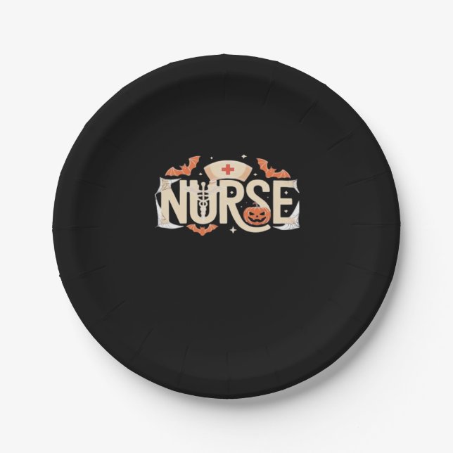 Halloween Nurse Typography � Spooky Medical Design Paper Plate (Front)