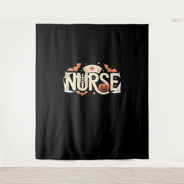 Halloween Nurse Typography – Spooky Medical Design Tapestry (Front)