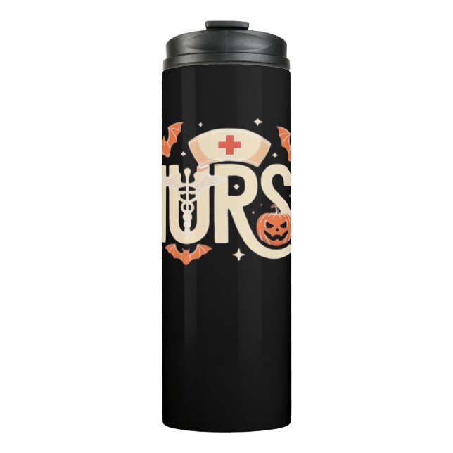 Halloween Nurse Typography – Spooky Medical Design Thermal Tumbler (Front)