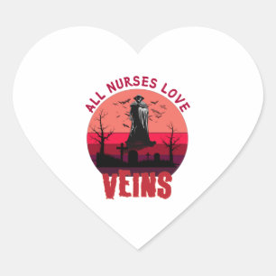 Halloween Nurse Vampire All Nurses Love Veins Heart Sticker