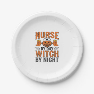 Halloween Nurse Witch By Night Vintage Shirt Desig Paper Plate