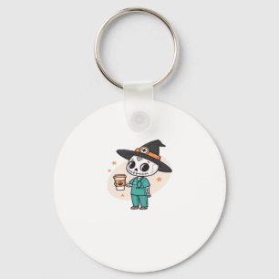 Halloween Nurse with Coffee Wearing Witches Hat Cl Key Ring
